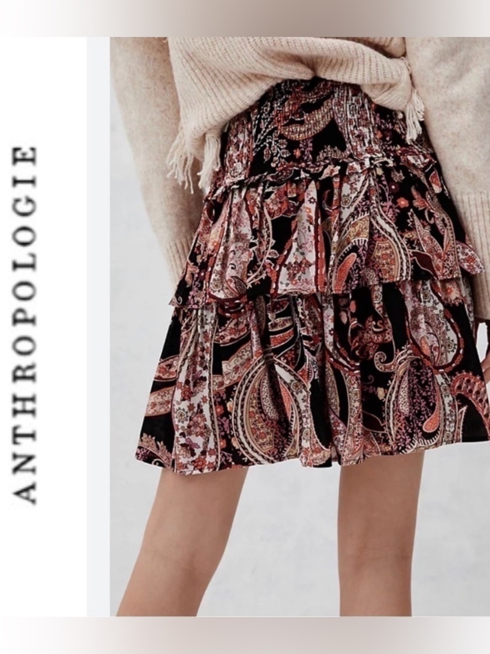 Anthropologie Myla Tiered Paisley Print Mini Skirt Size XSmall